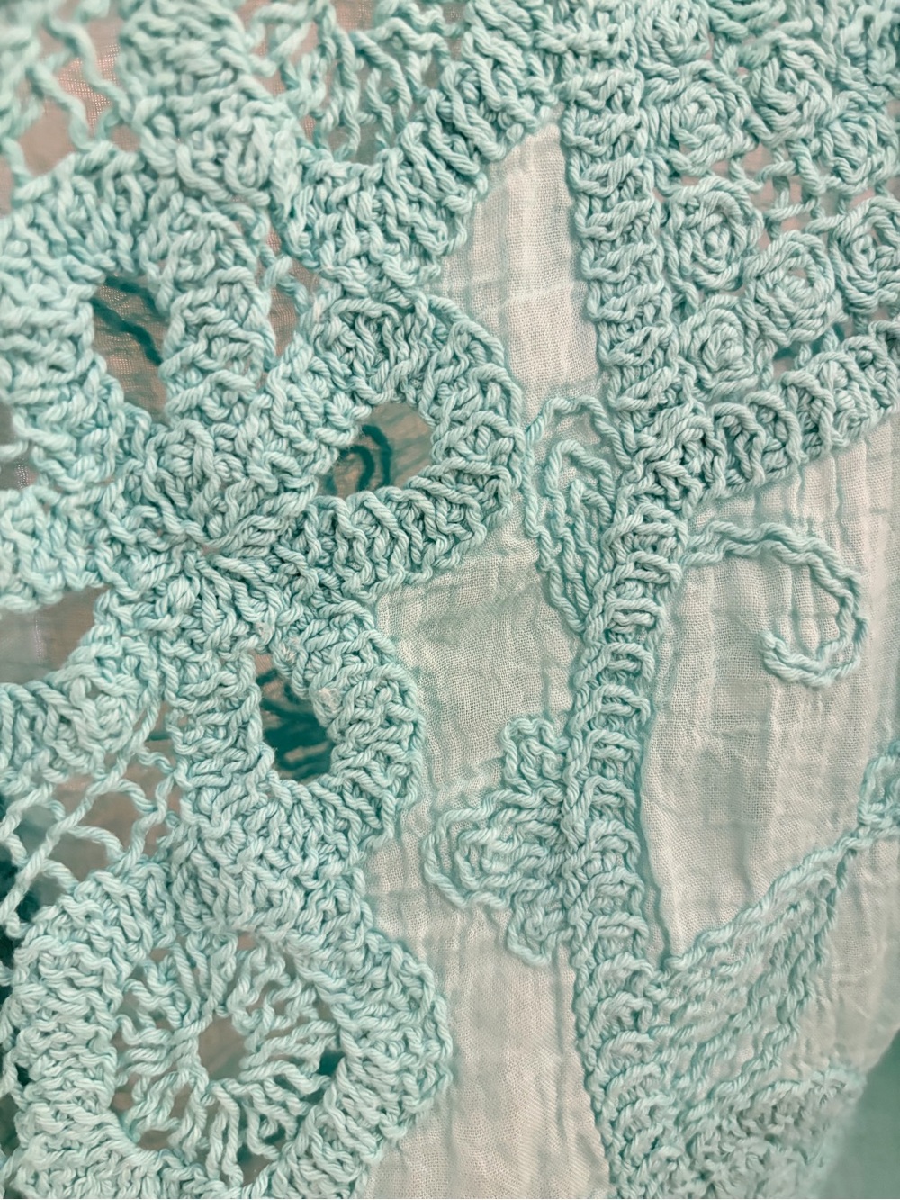 POL NWOT Turquoise Crochet Batwing Button Down Boho Top One Size - Picture 5 of 9